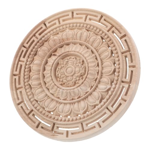 LIFKOME Unlackierte Runde Holzschnitzerei Mandala Blume Onlay Vielseitige Dekorative Holzapplikation für Schrank Bett Wand Langlebige Handgefertigte Möbelverzierung von LIFKOME