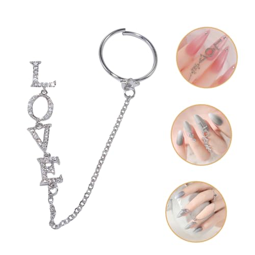 LIFKOME Zircon Nail Chain Nagelkunst Schmuck für Fingernägel und Zehennägel Silberne Love Kette Nagelanhänger für Maniküre DIY Dekorative Nagelornamente für Press Nails und Natürliche von LIFKOME