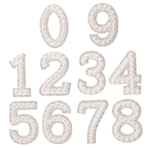 LIGHTAOTAO 1 Satz Weißen Perlen Nummertags zum Aufbügeln für DIY Bastelprojekte Austausbare Strass Patches für Kleidung Kissen und Accessoires Einfach zu Verwenden und Langlebig von LIGHTAOTAO