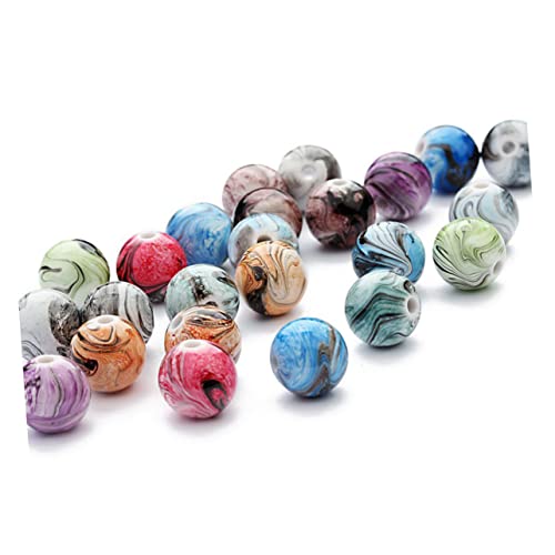 LIGHTAOTAO 100 Stück Runde Resin Bastelperlen in Mischfarben Lose Schmuckperlen für DIY Armbandketten Halsketten Vintage Tintenmalerei Spacer Perlen für Schmuckherstellen von LIGHTAOTAO