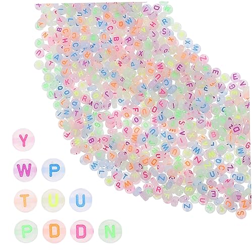 LIGHTAOTAO 1000Stücke Leuchtende Buchstabenperlen DIY Armbandperlen für Schmuck Basteln Runde Buchstabenperlen für Dekoration und Projekte von LIGHTAOTAO