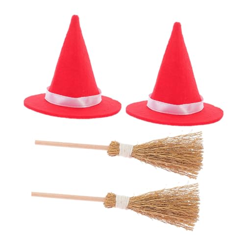LIGHTAOTAO 2 Sätze Halloween Mini Hexenhut und Besen Set Teilig Miniatur Diy Zubehör Rote Hexenhüte und Kleine Besen Dekorative Miniatur Ornamente für Puppenhaus und Halloween Party LIGHTAOTAO 2 Sätze Halloween Mini Hexenhut und Besen Set Teilig Miniatur Diy Zubehör Rote Hexenhüte und Kleine Besen Dekorative Miniatur Ornamente für Puppenhaus und Halloween Party von LIGHTAOTAO