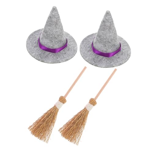 LIGHTAOTAO 2 Sätze Mini Hexenhut und Besen Set Teilig Kleine Halloween Deko für Puppenhaus und Party Graue Mini Hexenhüte und Naturstroh Besen für Halloween Dekoration und Cosplay Zubehör LIGHTAOTAO 2 Sätze Mini Hexenhut und Besen Set Teilig Kleine Halloween Deko für Puppenhaus und Party Graue Mini Hexenhüte und Naturstroh Besen für Halloween Dekoration und Cosplay Zubehör von LIGHTAOTAO