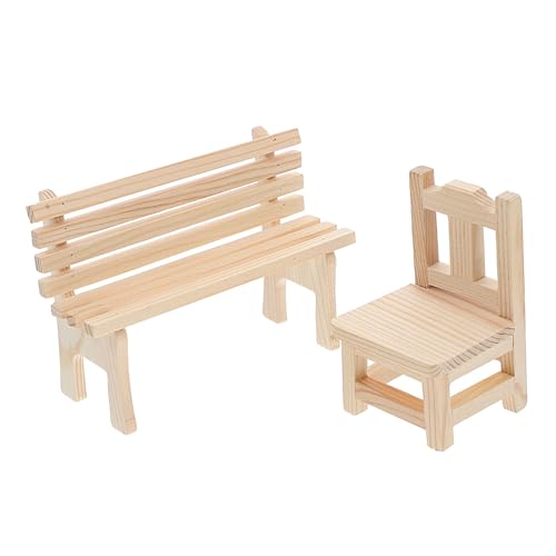 LIGHTAOTAO 2 Stück Miniatur Puppenhaus Möbel Teiliges Holzbank und Stuhl Robuste Sitzmöbel aus Holz Charmante Dekoration für Puppenhaus und Miniaturgarten Vielseitig als Wohnaccessoire von LIGHTAOTAO