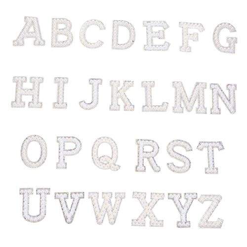 LIGHTAOTAO 26 Stück Teiliges Alphabet Patches mit Perlen und Strass zum Aufbügeln oder Aufnähen Kreative Buchstaben Applikationen für Kleidung Taschen Hüte DIY Bastelprojekte und Textilien von LIGHTAOTAO