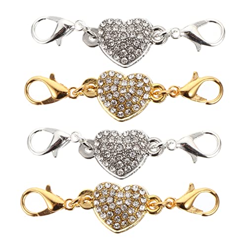 LIGHTAOTAO 4 STÜCKE Teiliges Herzförmiges Schmuckverschluss Strass Silber Gold DIY Kettenverlängerer für Halsketten Armbänder und Fußkettchen Einfache Handhabung ohne Werkzeug von LIGHTAOTAO