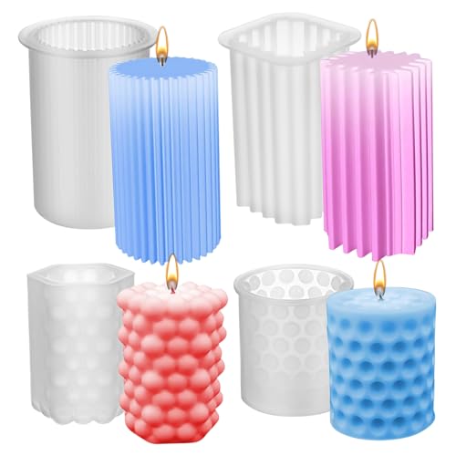 LIGHTAOTAO 4Stücke Silikon Kerzenformen Stumpenkerzenformen für DIY Kerzenherstellung Robuste Wiederverwendbare Silikon Gießformen Verschiedenen Designs Einfache Anwendung von LIGHTAOTAO