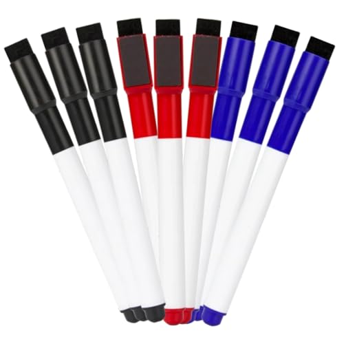 LIGHTAOTAO 9 Stück Magnetische Whiteboard Marker Abwischbare Dry Erase Stifte in Rot Blau Schwarz Wiederverwendbare Whiteboard Stifte für Klassenzimmer Büro Haushalt Magnettafel Geeignet von LIGHTAOTAO
