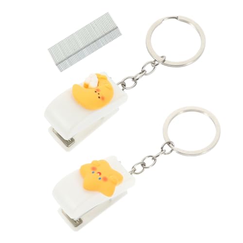 LIGHTAOTAO Mini Bürohefter Teiligem Schlüsselanhänger Handlicher Desktop Tacker für Zuhause Schule und Büro Praktische Papierheftmaschine mit Heftklammern Farbiges Design Gelb Stern Mond von LIGHTAOTAO