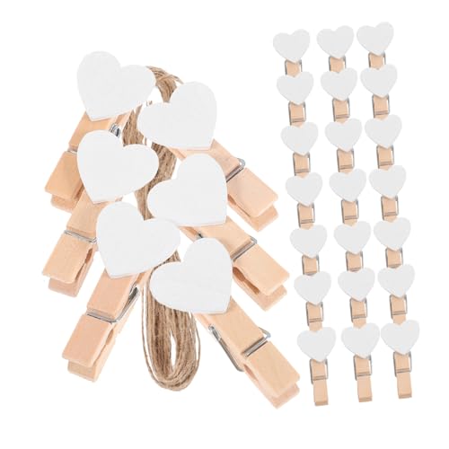 LIGHTAOTAO Teiliges Weiße Herz Holzklammern mit Natürlichem Juteseil Kleine Fotoklammern für Diy Bastelprojekte Memo und Fotohalter für Party und Heimdekoration von LIGHTAOTAO