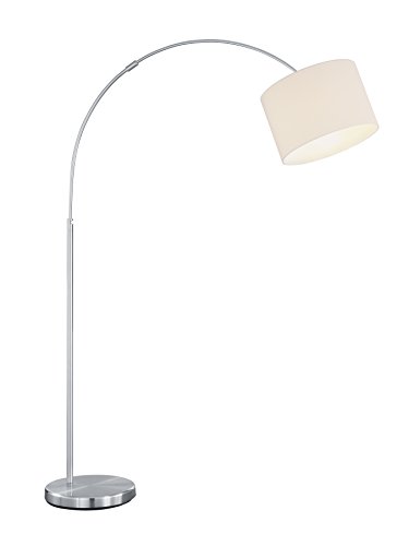 lightling modern Bogenleuchte in nickel matt, Stoffschirm weiß, 1 x E27 max. 60W, ø 30 cm, Höhe: 150-215 cm von lightling