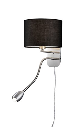 lightling modern Wandleuchte in nickel matt mit verstellbarem Lesearm, Stoffschirm schwarz, 1 x E14 max. 40W, ø 20 cm, Höhe: 23.5 cm von lightling
