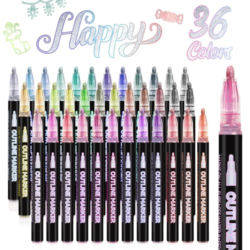 Konturenmarker, 36 Farben, schimmernd, doppelreihig, Glitzer-Marker-Set für Weihnachtsgrußkarten, Zeichnen und Kunstbedarf Konturenmarker, 36 Farben, schimmernd, doppelreihig, Glitzer-Marker-Set für Weihnachtsgrußkarten, Zeichnen und Kunstbedarf von LIGHTWISH