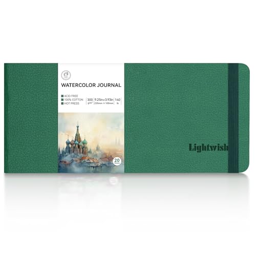 Lightwish Aquarell-Tagebuch, 100 % Baumwolle, Heißpress, Aquarellpapier, Skizzenbuch, 23,5 x 10 cm, 20 Blatt (300 g/m²), säurefrei, für Aquarell, Gouache, Acryl von LIGHTWISH