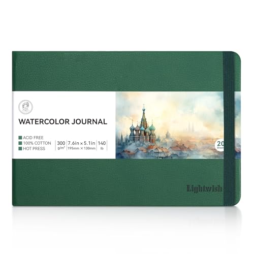Lightwish Aquarell-Tagebuch, 100 % Baumwolle, Heißpress-Kunstbedarf, Aquarellpapier, 19 x 13 cm, 20 Blatt (63,5 kg/300 g/m²), säurefrei für Aquarell, Gouache, Acryl von LIGHTWISH