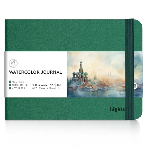 Lightwish Aquarell-Tagebuch, 100 % Baumwolle, Heißpress-Kunstbedarf, kleines Aquarellpapier, Skizzenbuch, 13 x 9,5 cm, 20 Blatt (63,5 kg/300 g/m²), säurefrei, für Aquarellfarben, Gouache, Acryl von LIGHTWISH