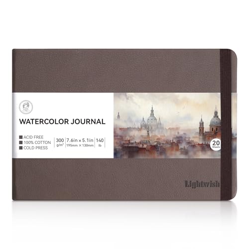 Lightwish Aquarell-Tagebuch, 100 % Baumwolle, kaltgepresst, Aquarellpapier, Skizzenbuch, 19,3 x 13,5 cm, 20 Blatt (300 g/m²), säurefrei, für Aquarellfarben, Gouache, Acryl von LIGHTWISH