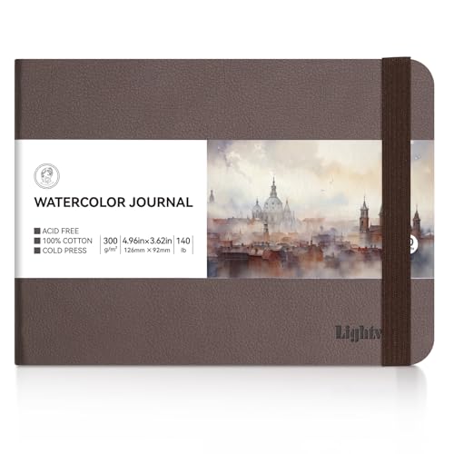 Lightwish Aquarell-Tagebuch, 100 % Baumwolle, kaltgepresst, kleines Aquarellpapier, Skizzenbuch, 13 x 9,5 cm, 20 Blatt (63,5 kg/300 g/m²), säurefrei, für Aquarellfarben, Gouache, Acryl von LIGHTWISH