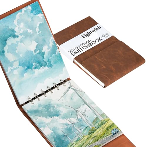 Lightwish Aquarellpapier Skizzenbuch A5, 100% Baumwolle, 300 g/m², Aquarellblock, Säurefreies, Kaltgepresstes Aquarellpapier für Künstler, Erwachsene, Studenten, 20 Blatt, Papier 14 x 21 cm (Braun) von LIGHTWISH