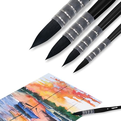 Lightwish Aquarellpinsel-Set, 4 Stück Pinsel-Set für Künstler, Erwachsene und Hobbyisten, spitzer runder Mopp-Pinsel für Aquarell, Gouache Lightwish Aquarellpinsel-Set, 4 Stück Pinsel-Set für Künstler, Erwachsene und Hobbyisten, spitzer runder Mopp-Pinsel für Aquarell, Gouache von LIGHTWISH