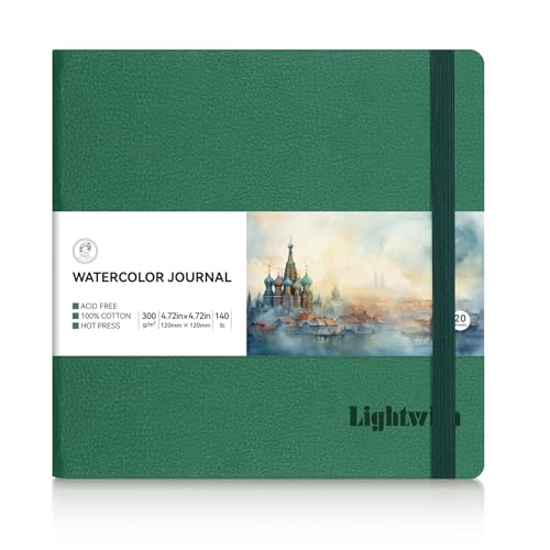 Lightwish Quadratisches Aquarell-Tagebuch, 100 % Baumwolle, Heißpressung, kleines Aquarellpapier, Skizzenbuch, 12 x 12 cm, 20 Blatt (300 g/m²), säurefrei, für Aquarell, Gouache, Acryl von LIGHTWISH