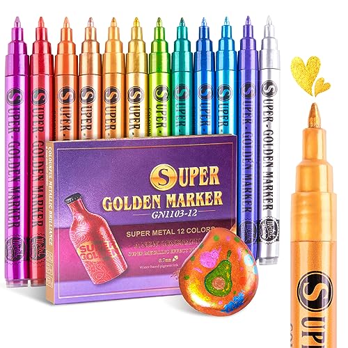 Metallic-Marker, Acryl-Farbstifte, super goldene Metallic-Farbstifte, 0,7 mm ultrafeine Spitze, Glitzerstifte, Metallic-Markerstifte für schwarzes Papier, Glas, Steinmalerei, Holz, Leinwand, Tassen Metallic-Marker, Acryl-Farbstifte, super goldene Metallic-Farbstifte, 0,7 mm ultrafeine Spitze, Glitzerstifte, Metallic-Markerstifte für schwarzes Papier, Glas, Steinmalerei, Holz, Leinwand, Tassen von LIGHTWISH