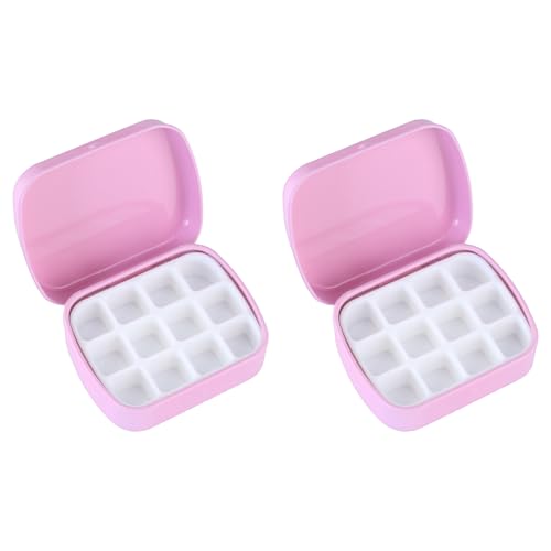 LIGHUFEIC Mini-Aquarelldose, leer, 12 Mulden, tragbare Farbpalette, Metallfarbe, Aufbewahrung, Reise-Aquarellpalette mit Deckel, ideal für Künstler unterwegs (Rosa), 2 Stück von LIGHUFEIC