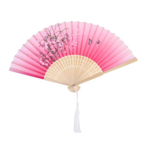LIGIGWASH Faltfächer im Japanischen Stil Handgefalteter Fächer für Tanzaufführungen und Partys Rosafarbener Hintergrund mit Blumenmuster für Hochzeiten und Dekoration von LIGIGWASH