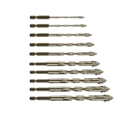 10 Stück 12 mm Steinbohrer, Betonbohrer, Exzenter-Bit, Bohrwerkzeug für Fliesen, Glas, Quarz, Porzellan, Zement, Holz (3, 4, 5, 6, 7, 8, 9, 10, 12, 16 mm) von LIGSLN
