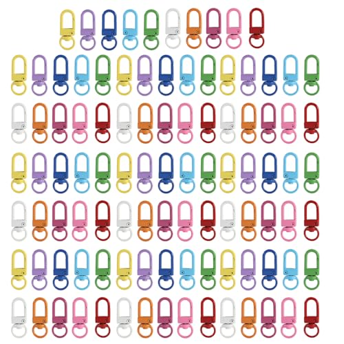100 bunte Karabinerverschlüsse, drehbare Schlüsselanhänger-Haken, zufällige Farbe, Karabinerverschluss, Schlüsselanhänger, Haken für Schlüsselanhänger, Schmuck, Zubehör und Komponenten von LIGSLN