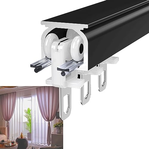 LIGUOYI 1-läufige Gardinenschienen Schwarz Weiß Gold Vorhangschienen Aus Aluminium - Wand/Deckenmontage - Curtain Track Modernes Metall Mit Silent-Rolle Für Vorhänge, Verdunkelung, Raumteiler LIGUOYI 1-läufige Gardinenschienen Schwarz Weiß Gold Vorhangschienen Aus Aluminium - Wand/Deckenmontage - Curtain Track Modernes Metall Mit Silent-Rolle Für Vorhänge, Verdunkelung, Raumteiler von LIGUOYI