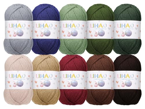 LIHAO 10x50g Häkelgarn Set Wolle zum Stricken Häkeln Acryl Garn Stricken Handstrickgarn Acrylgarn Strickwolle für Doppelt Kunsthandwerk von LIHAO
