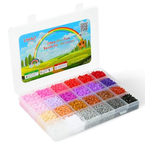 LIHAO 12000 MINI Bügelperlen Set Steckperlen in Sortierbox Kinder DIY Perlen für Bügelperlen Platte (MINI Kleine Größe 2,6 mm, 24 Farben,Dunkel Stil) von LIHAO