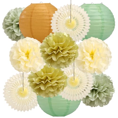 LIHAO 12PCS Salbeigrün Party Dekorationen Papierlaternen grün Laternen Creme Gold Seidenpapier Pom Poms Papierfächer Olive Salbei für Salbei Geburtstag Baby Taufe Verlobung Hochzeit Party LIHAO 12PCS Salbeigrün Party Dekorationen Papierlaternen grün Laternen Creme Gold Seidenpapier Pom Poms Papierfächer Olive Salbei für Salbei Geburtstag Baby Taufe Verlobung Hochzeit Party von LIHAO