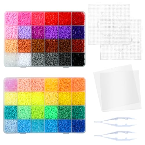 LIHAO 24000 Bügelperlen Set Steckperlen in Sortierbox Kinder DIY Perlen für Bügelperlen Platte als Kinder Geschenk (2,6 mm, 48 Farben) von LIHAO