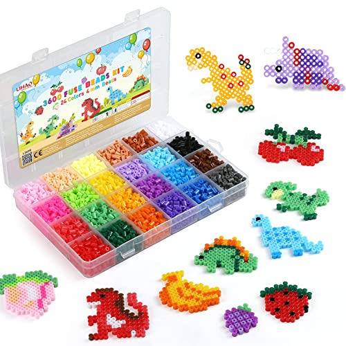 LIHAO 3600 Bügelperlen Set Steckperlen in Sortierbox Kinder DIY Perlen für Bügelperlen Platte (4 mm, 24 Farben) von LIHAO