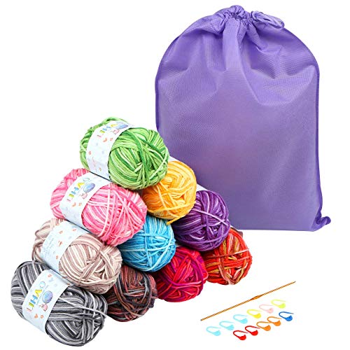 LIHAO 500g Wolle Zum Häkeln 10x50g Häkelgarn mit Zubehör, Aufbewahrungsbeutel Handstrickgarn für Stricken und Kunsthandwerk - 10 Farben LIHAO 500g Wolle Zum Häkeln 10x50g Häkelgarn mit Zubehör, Aufbewahrungsbeutel Handstrickgarn für Stricken und Kunsthandwerk - 10 Farben von LIHAO