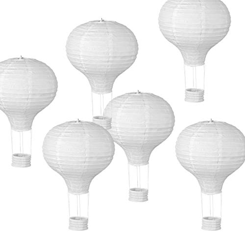 LIHAO 6x Heißluftballon Papierlampion Lampions Deko Ballon Lampenschirm Papier Dekoration Set Weiß für Hochzeit Feier Geburtstag Party Einschulungsparty Mottoparty Baby-Shower-Party (MEHRWEG) von LIHAO