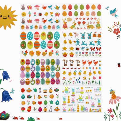 LIHAO 8 Blatt Ostereier Aufkleber Oster Sticker Küken Blumen Osterhasen Schmetterling Aufkleber zu Ostern deko Sticker Set für Kinder Jungen und Mädchen von LIHAO