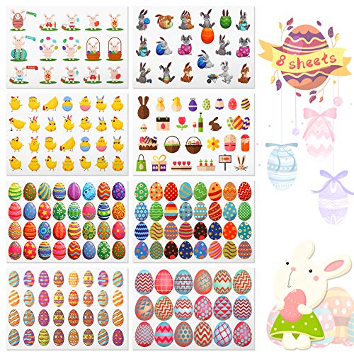 LIHAO 8 Blatt Ostereier Aufkleber Oster Sticker Küken Osterhasen Blumen Schmetterling Selbstklebend Osterdeko für Kinder Jungen und Mädchen zum Ostern Deko Basteln Karten Geschenk von LIHAO