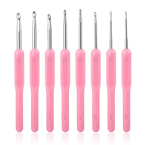 LIHAO 8 Stück Häkelnadeln Set Stricken Nadeln aus Aluminium Ergonomische Häkelhaken mit Pinke Kunststoffgriff für DIY Anfänger Experten von LIHAO