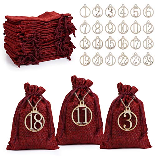 LIHAO Adventskalender zum Befüllen Jutesäckchen Rot Weihnachten Geschenksäckchen 24 Stück mit Zahlen Holz Deko Stoffbeutel Weihnachtskalender Bastelset Säckchen 10 x 15 cm LIHAO Adventskalender zum Befüllen Jutesäckchen Rot Weihnachten Geschenksäckchen 24 Stück mit Zahlen Holz Deko Stoffbeutel Weihnachtskalender Bastelset Säckchen 10 x 15 cm von LIHAO