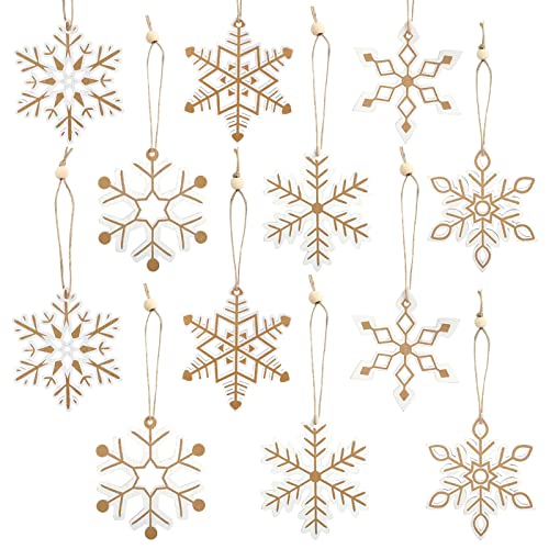 LIHAO Holz Schneeflocken 24 Stück Weihnachten Deko Holz Schneeflocke Anhänger Weihnachten Holzanhänger Weihnachtsbaumschmuck Weihnachtsanhänge für Advent Weihnachtsbaum von LIHAO