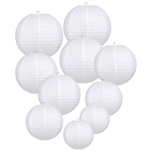 LIHAO weiße Papier Laterne Lampions rund Lampenschirm Hochtzeit Dekoration Papierlaterne - (10er Packung) (verschiedene Größen) von LIHAO