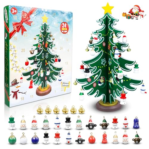 LIHIQIYA Adventskalender Kinder 2025, Holz Weihnachtsbaum und Ornamenten, Tage Weihnachten Countdown Adventskalender, Weihnachtsdeko Anhänger zum Basteln Weihnachtsgeschenke (Stil A) von LIHIQIYA