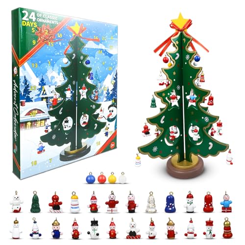 LIHIQIYA Adventskalender Kinder 2025, Holz Weihnachtsbaum und Ornamenten, Tage Weihnachten Countdown Adventskalender, Weihnachtsdeko Anhänger zum Basteln Weihnachtsgeschenke (Stil B) von LIHIQIYA