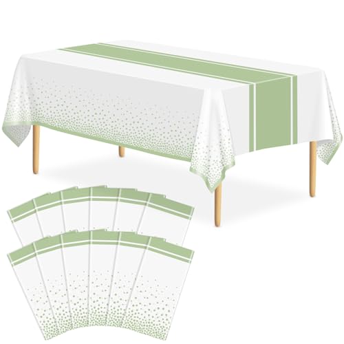 LIKAJON 12 Stück weiße und salbeigrüne Tischdecken, Party-Dekorationen, Kunststoff, weiß, bedruckt, salbeigrün, Tischläufer, 137,2 x 274,4 cm, Einweg-Tischdecke für Geburtstag, Abschlussfeier, 12 LIKAJON 12 Stück weiße und salbeigrüne Tischdecken, Party-Dekorationen, Kunststoff, weiß, bedruckt, salbeigrün, Tischläufer, 137,2 x 274,4 cm, Einweg-Tischdecke für Geburtstag, Abschlussfeier, 12 von LIKAJON