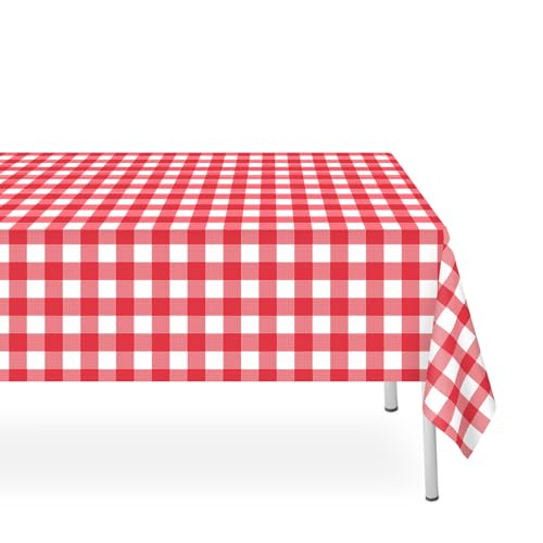 LIKAJON 2 Stück rot und weiß karierte Tischdecke, rote Kunststoff-Tischdecken für Partys, Einweg-Tischdecken für Partys, 137,2 x 274,3 cm, wasserdicht, rotes Gingham-Tischdecke für Geburtstag, Party, von LIKAJON