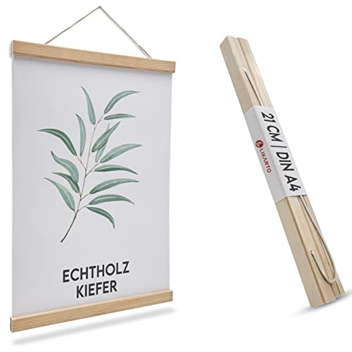 LIKARTO Premium-Posterleiste Holz Kiefer A4 | 21 cm - Hochwertige magnetische Bilderleiste aus Echtholz inklusive Lederband - Einfaches Bilder aufhängen von LIKARTO