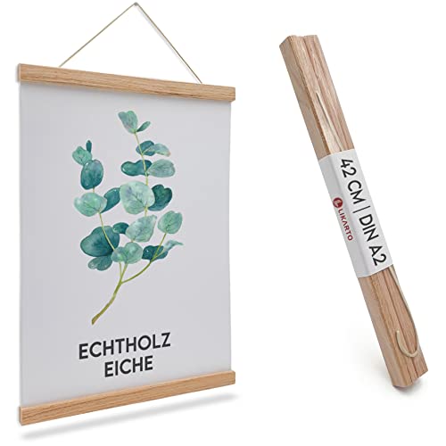 LIKARTO Premium-Posterleiste Holz Eiche A2 | 42 cm - Hochwertige magnetische Bilderleiste aus Echtholz inklusive Lederband - Einfaches Bilder aufhängen von LIKARTO
